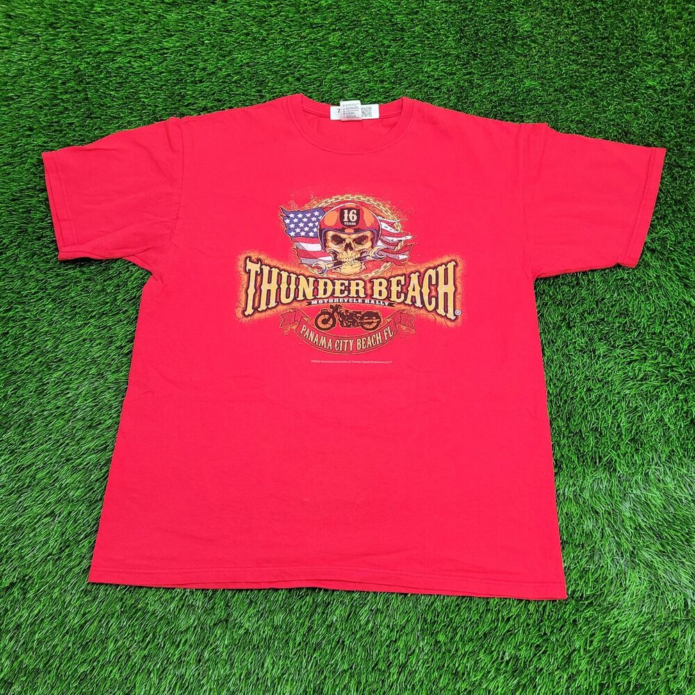 Skull Biker Rally Shirt XL 23x28 Thunder-Beach Florida Red